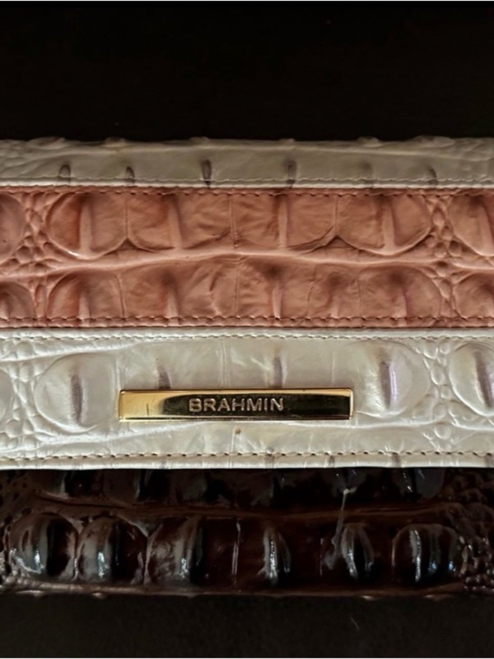 Brahmin Tri-Panel Croc-Embossed Wallet in Pink, White & Brown